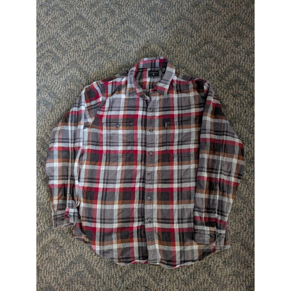 GH Bass & Co Mens Large Red Grey Plaid Flannel Button Down Shirt 5277325